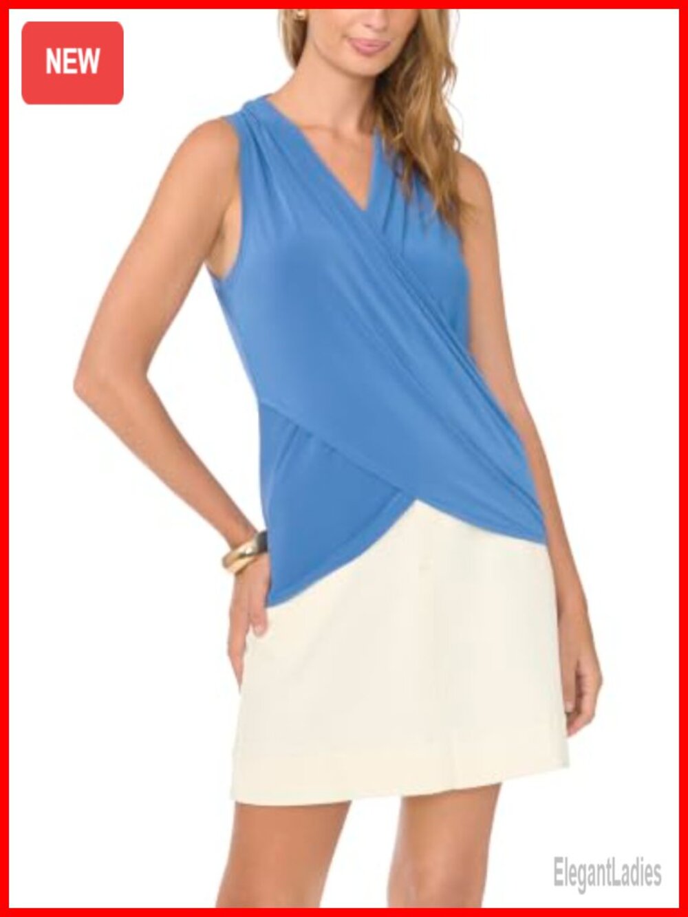 Sleeveless Front Cross Over Wrap Tank Top Contemporary Regular Fit